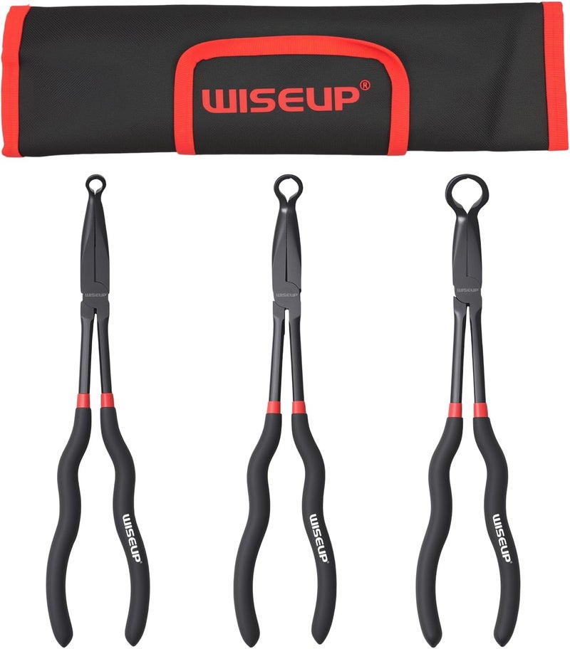 WISEUP 3-Piece 11" Long Reach Hose Grip Pliers Set, 5/16-Inch, 1/2-Inch, 3/4-Inch Dia O-shape nose plier for Easy Removal and Installation of Automotive Hoses and Fitting - Image 1